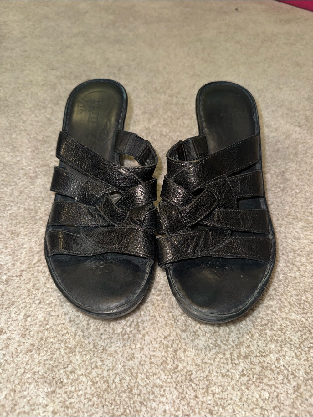 Born Black Woven Leather Slide Sandals